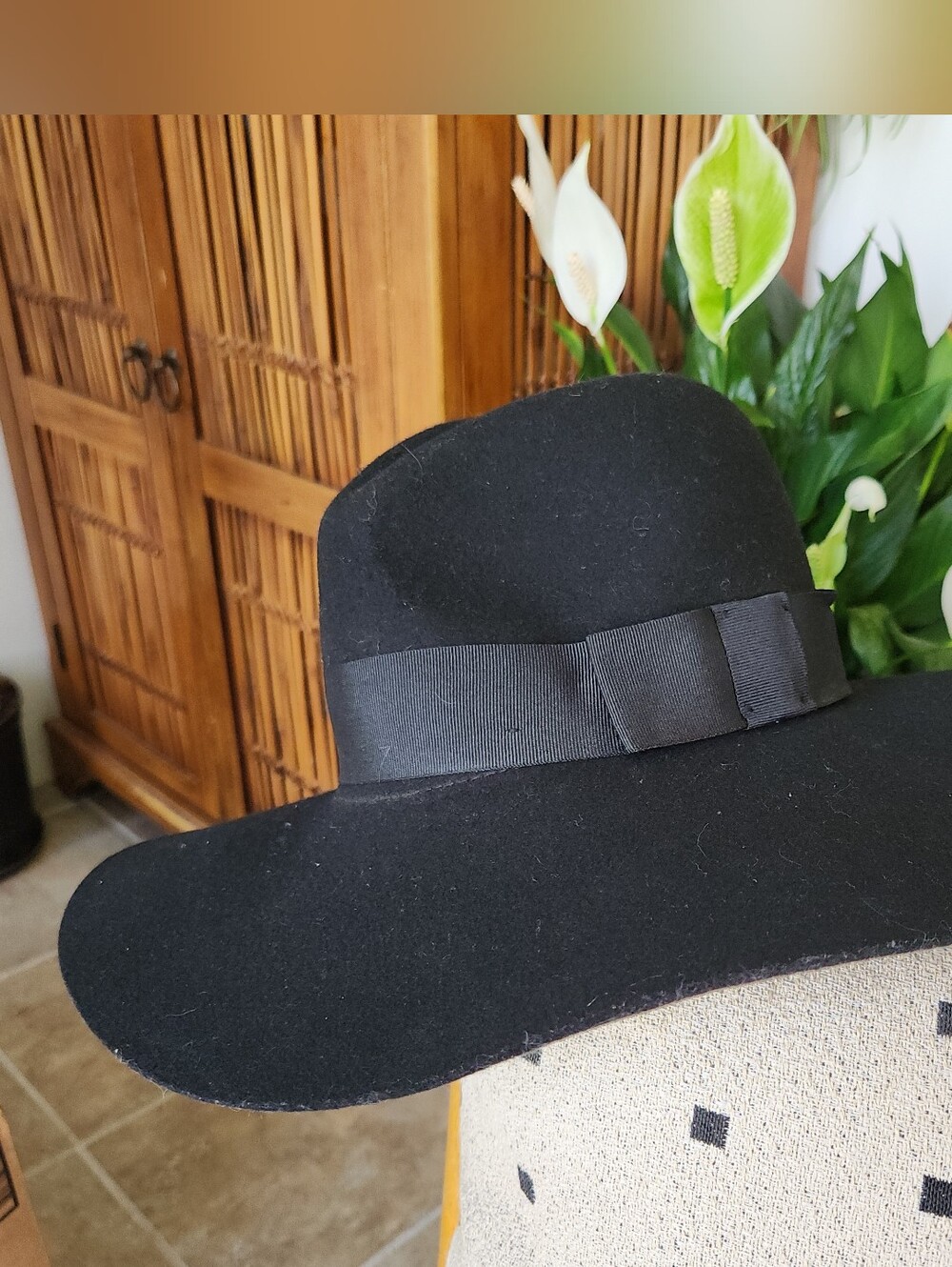 Brixton 100% Wool Black Wide Brim Floppy Fedora Hat Classic Rancher Boho Western